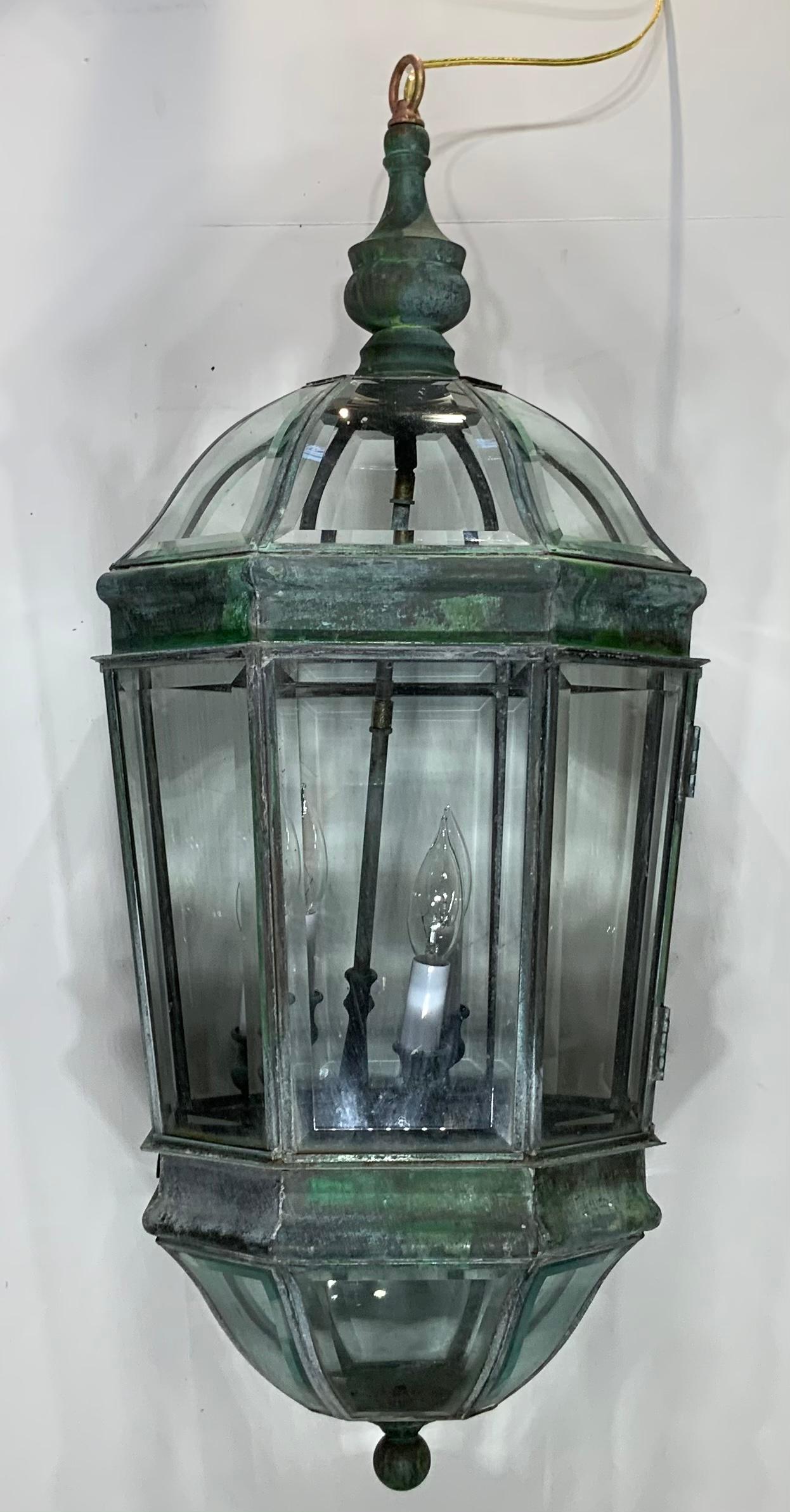 Glass Large Vintage Eight Sides Handcrafted Quality Solid Brass Hanging Lantern