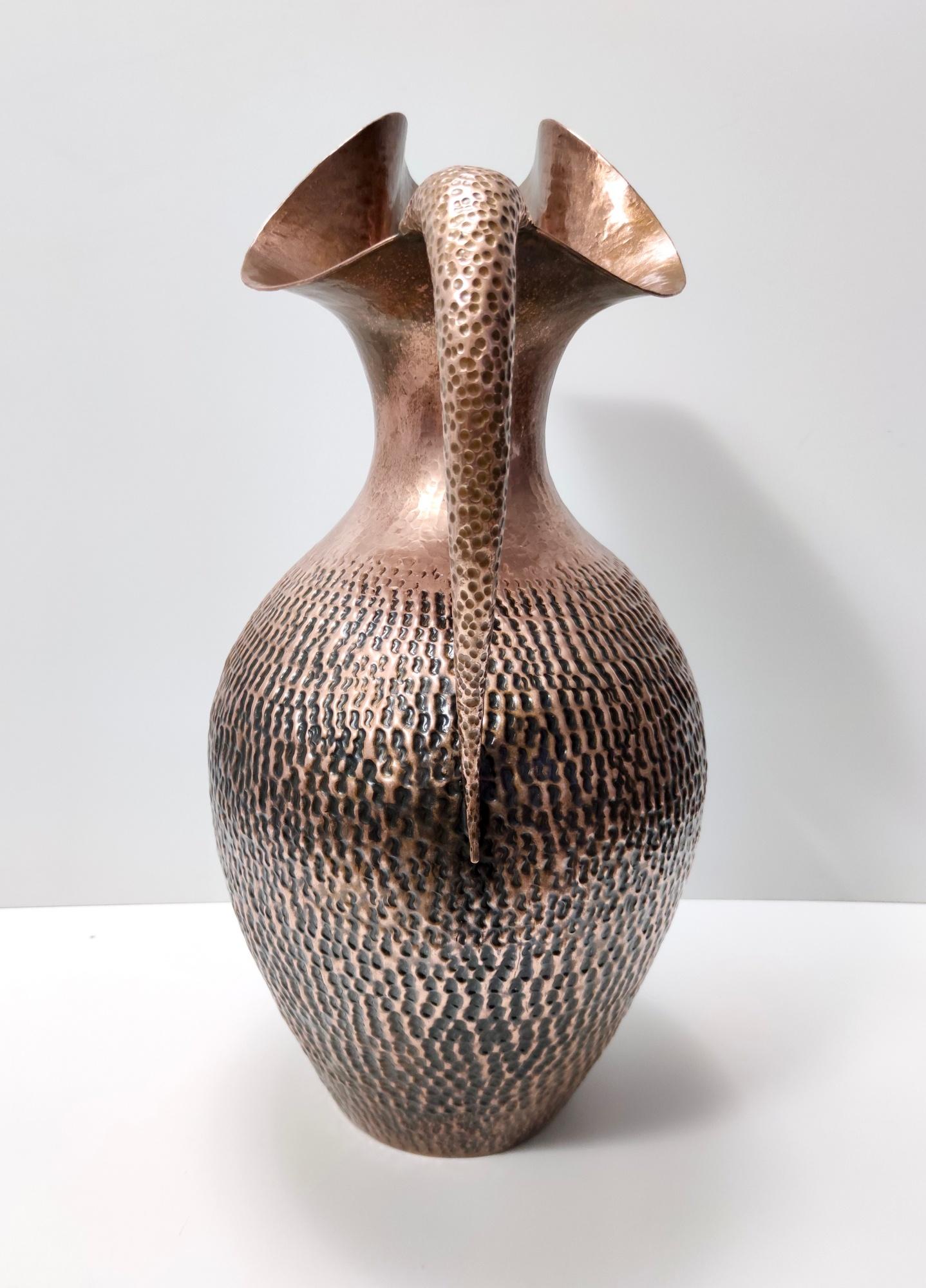 Mid-20th Century Large Vintage Embossed Copper Pitcher Vase by Egidio Casagrande, Italy For Sale