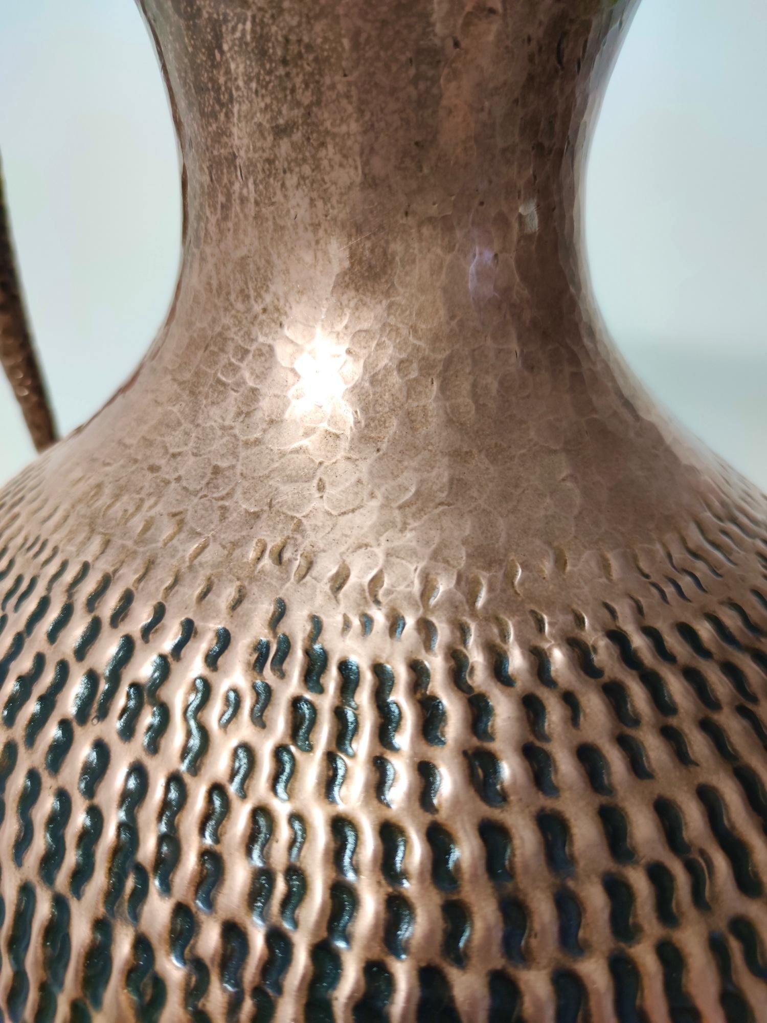 Large Vintage Embossed Copper Pitcher Vase by Egidio Casagrande, Italy For Sale 6