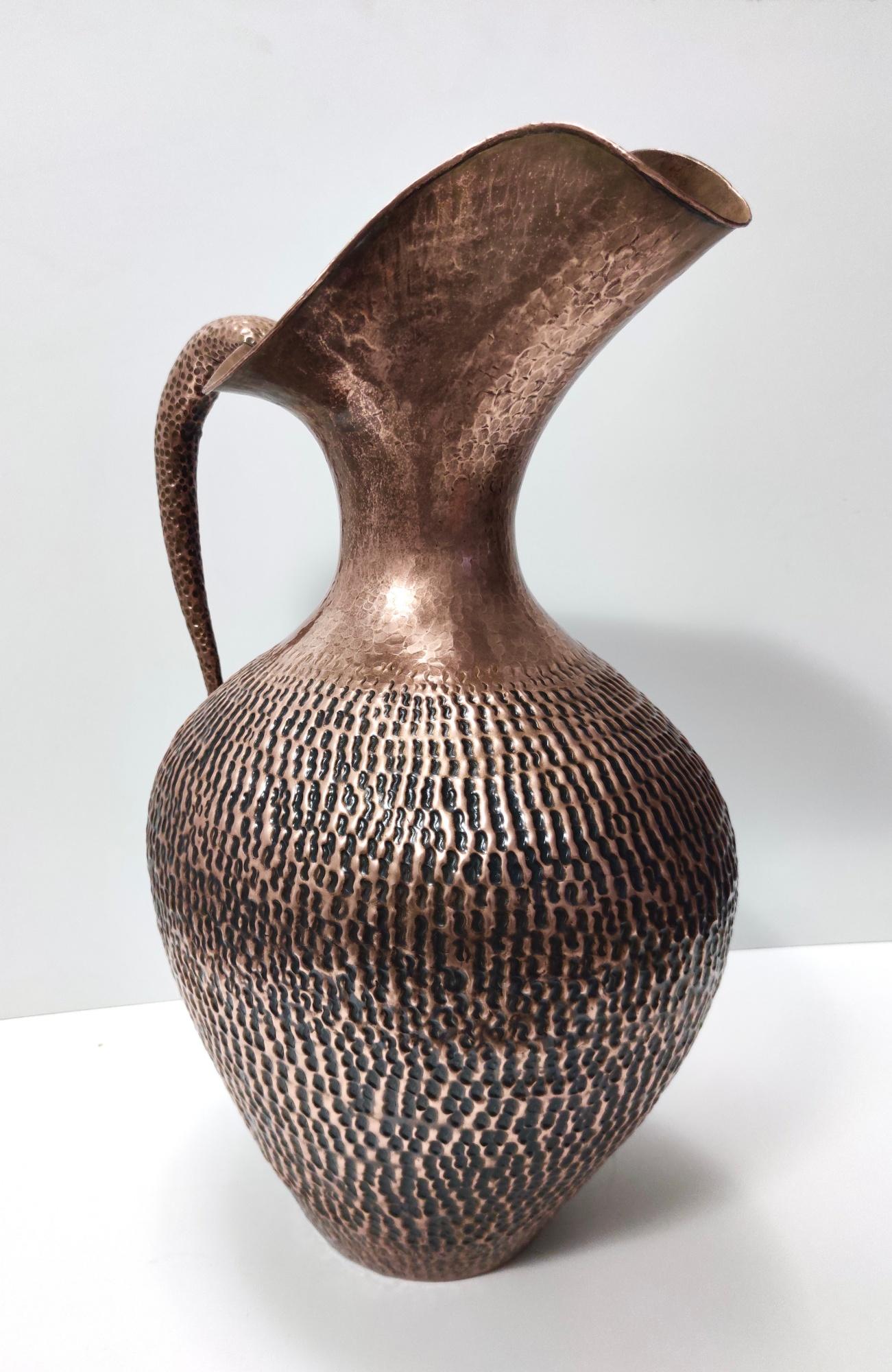 Mid-Century Modern Large Vintage Embossed Copper Pitcher Vase by Egidio Casagrande, Italy For Sale