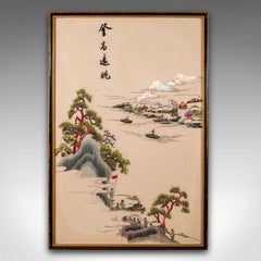 Large Vintage Embroidered Panel, Korean, Silk Cotton, Paper, Decor, Art Deco