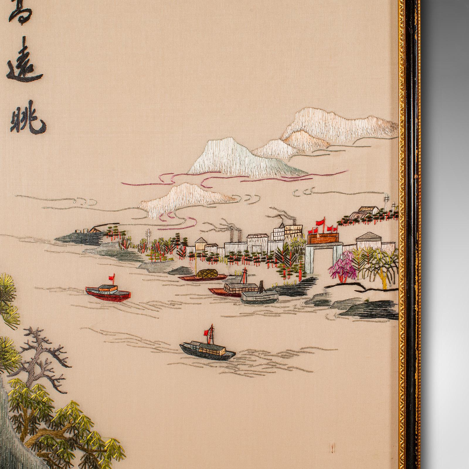 Large Vintage Embroidered Panel, Korean, Silk Cotton, Paper, Decor, Art Deco 1