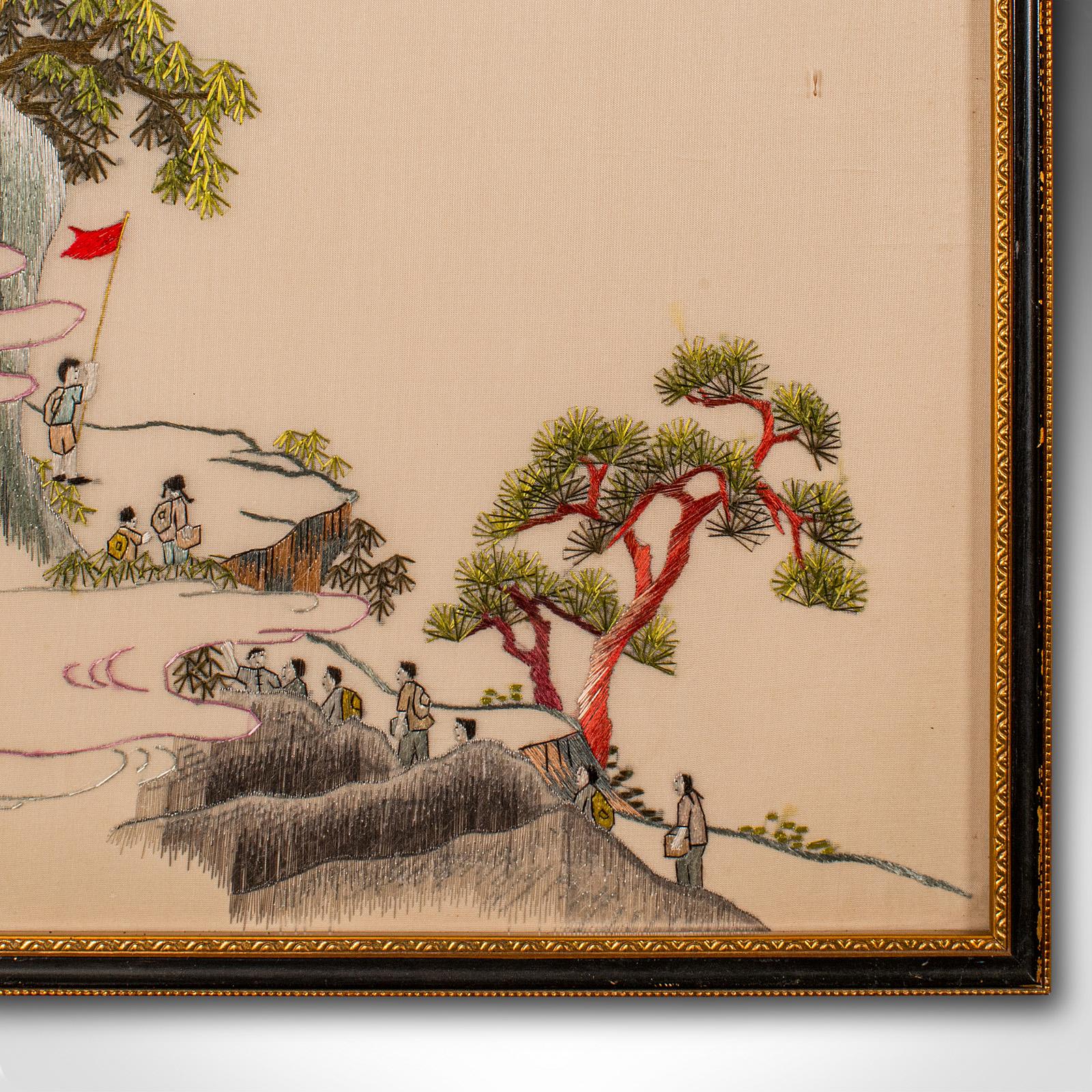 Large Vintage Embroidered Panel, Korean, Silk Cotton, Paper, Decor, Art Deco 3
