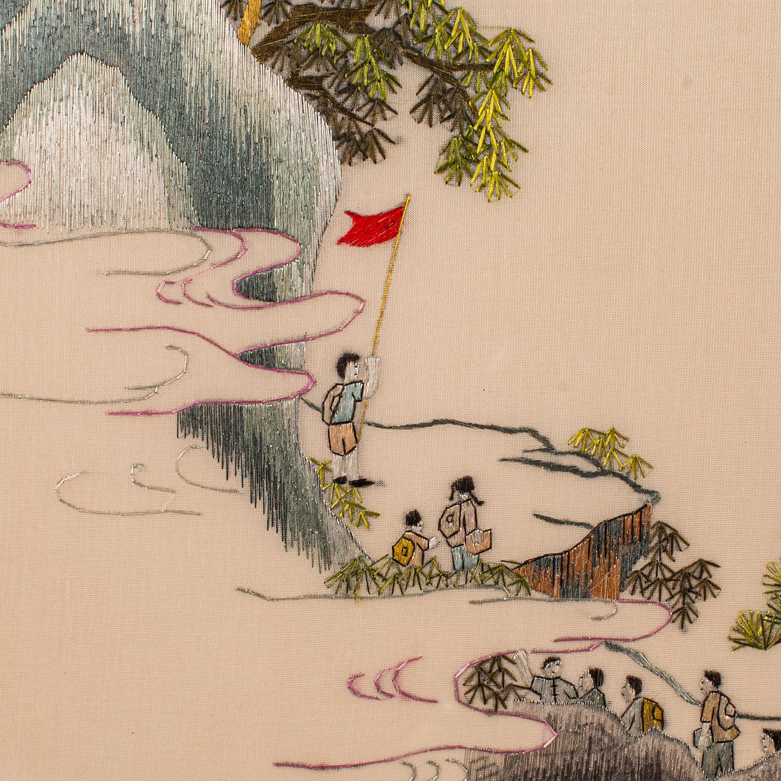 Large Vintage Embroidered Panel, Korean, Silk Cotton, Paper, Decor, Art Deco 4