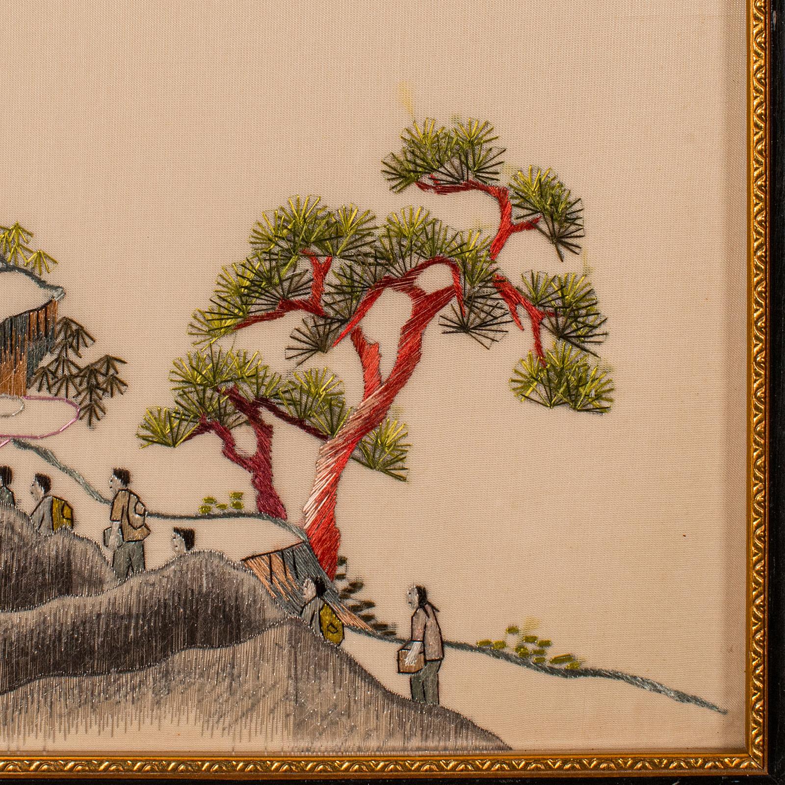 Large Vintage Embroidered Panel, Korean, Silk Cotton, Paper, Decor, Art Deco 5