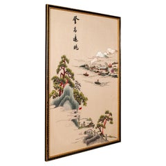 Large Vintage Embroidered Panel, Korean, Silk Cotton, Paper, Decor, Art Deco