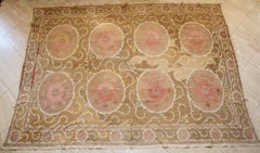 Bestickte Uzbek Suzani in Beige und Rosa im Vintage-Stil