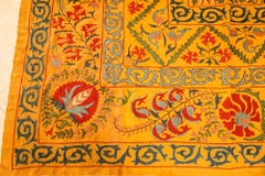 Large Vintage Embroidered Uzbek Suzani Yellow Blue Red
