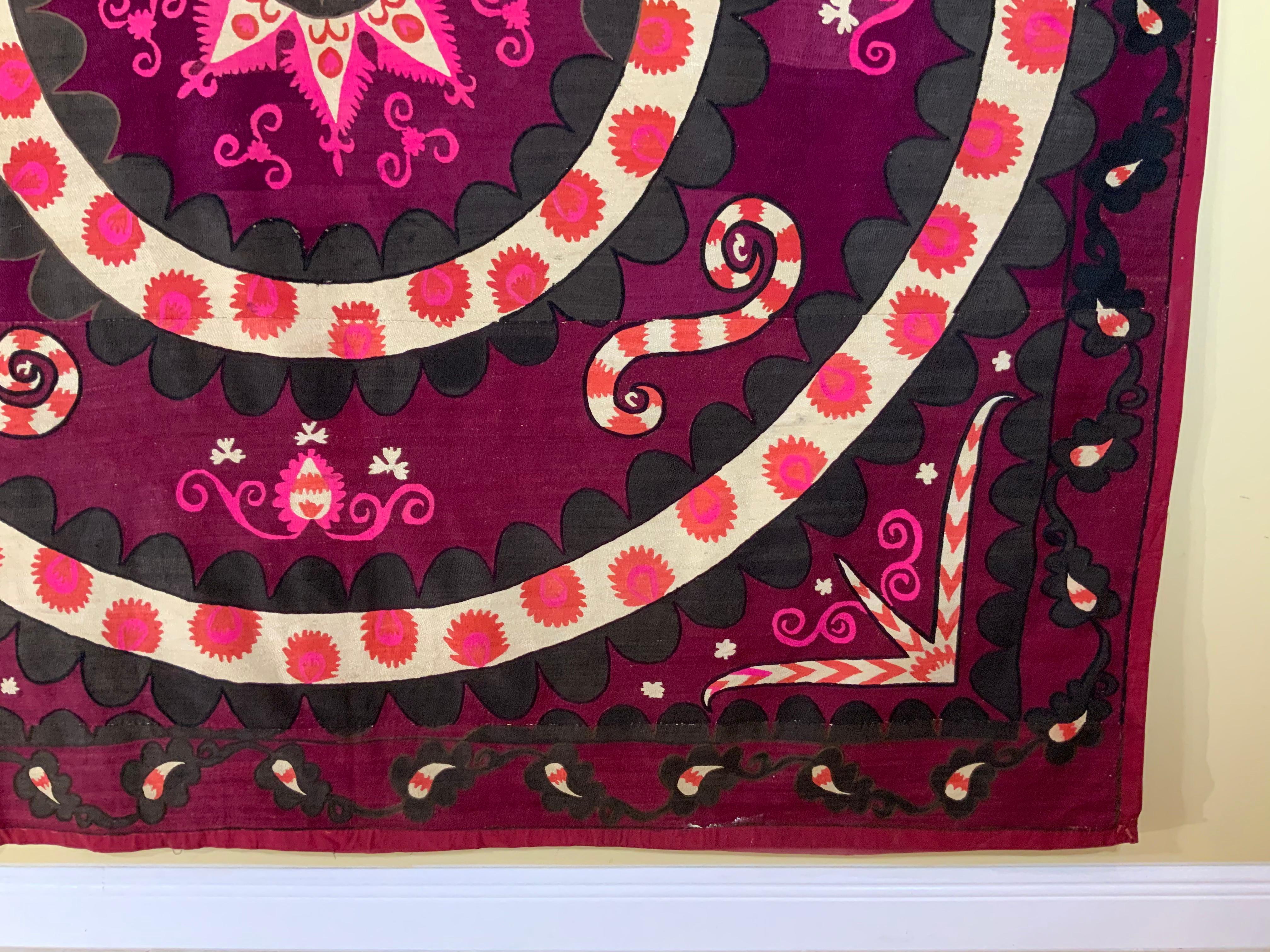 Cotton Large Vintage Embroidery Suzani Textile For Sale