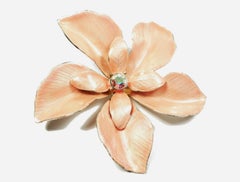 Large Vintage Enamel & Rhinestone Flower Brooch - Unsigned - Circa 1975