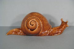 Large Vintage Enameled Ceramic Snail Figurine for Garden Decor - 1Y196