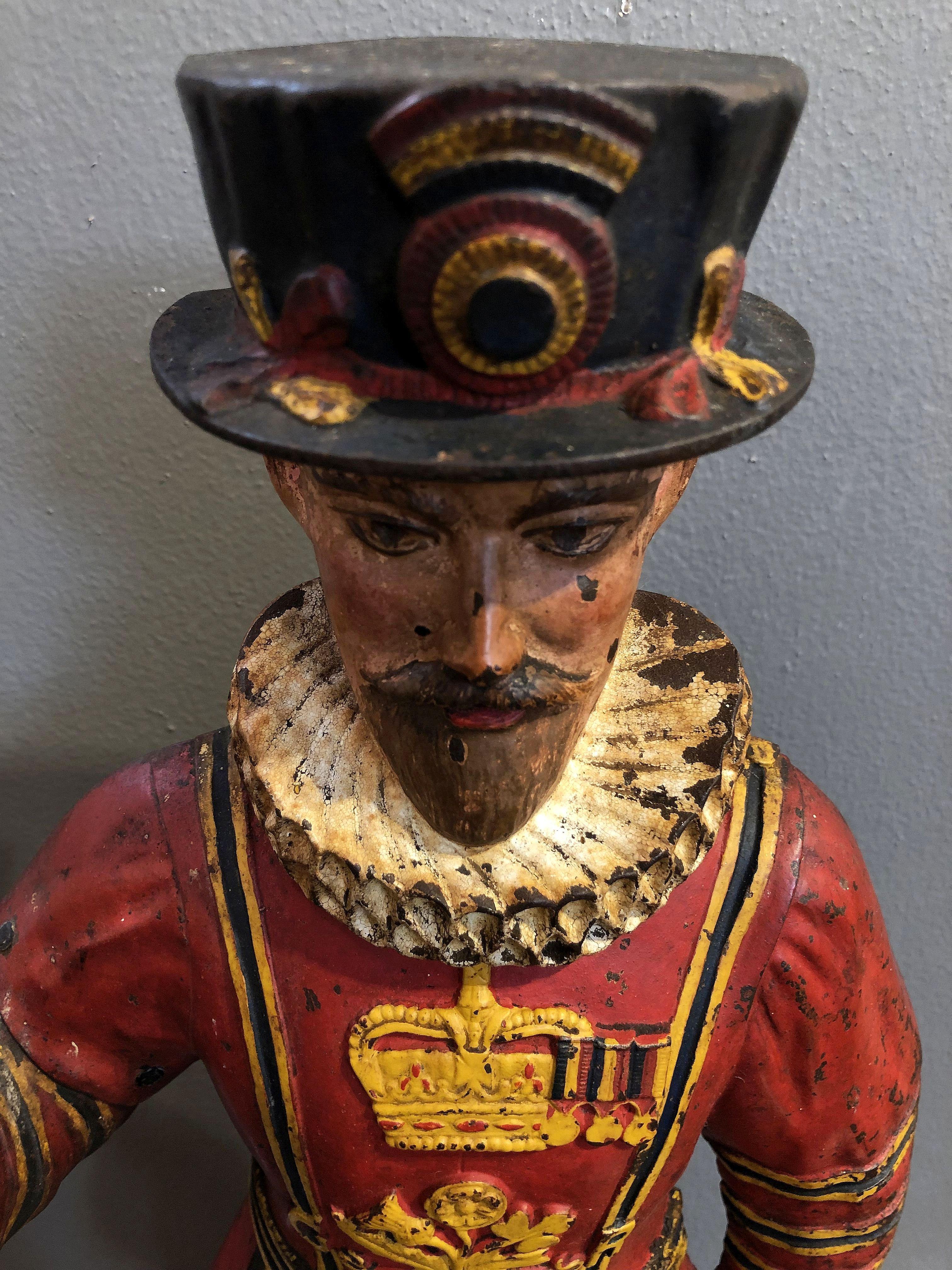 Metal Large Vintage English Beefeater Poker Stand of Cast Iron