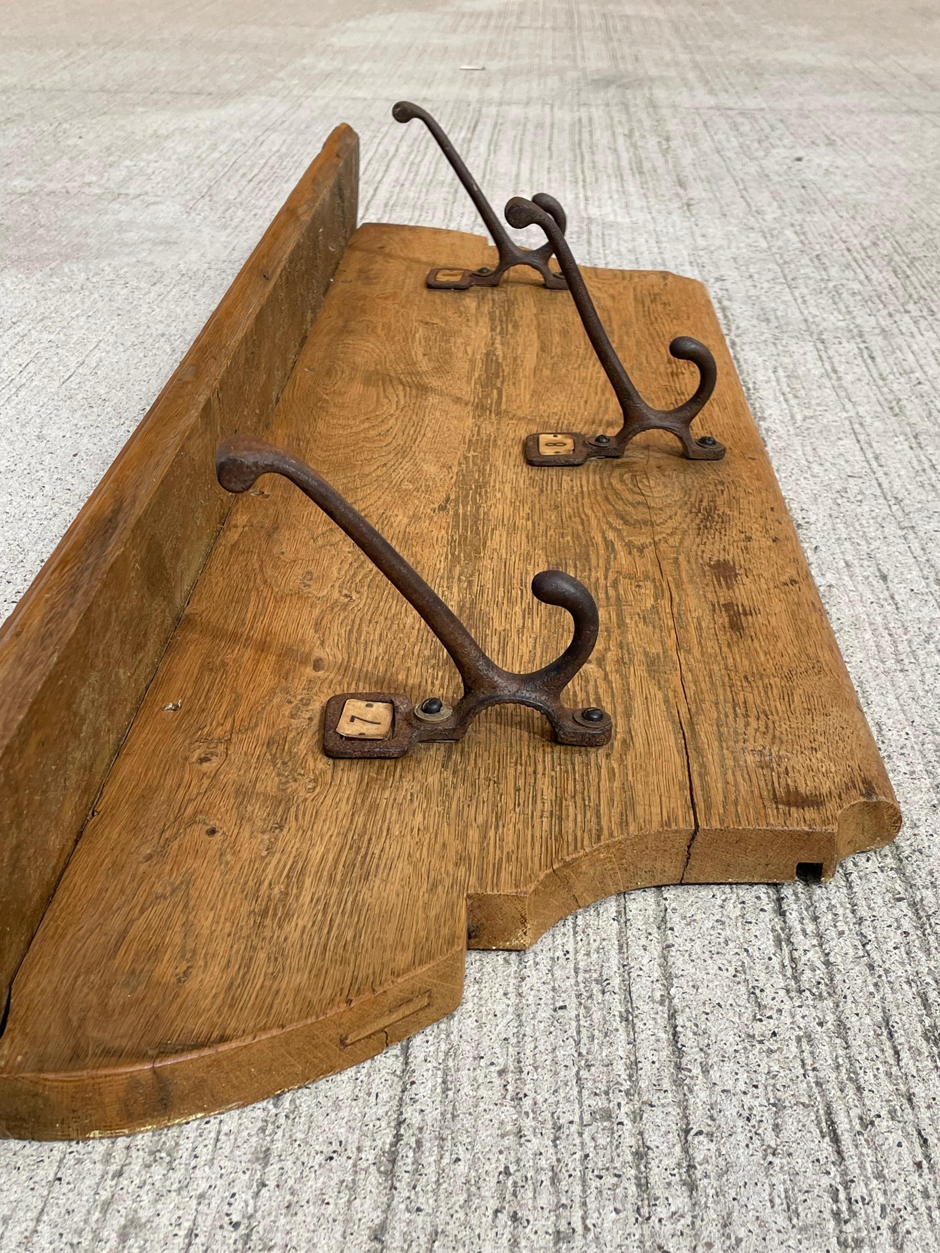 Large Old Victorian School Oak & Cast Iron Coat Hooks - Coat Stand In Good Condition For Sale In Leicester, GB