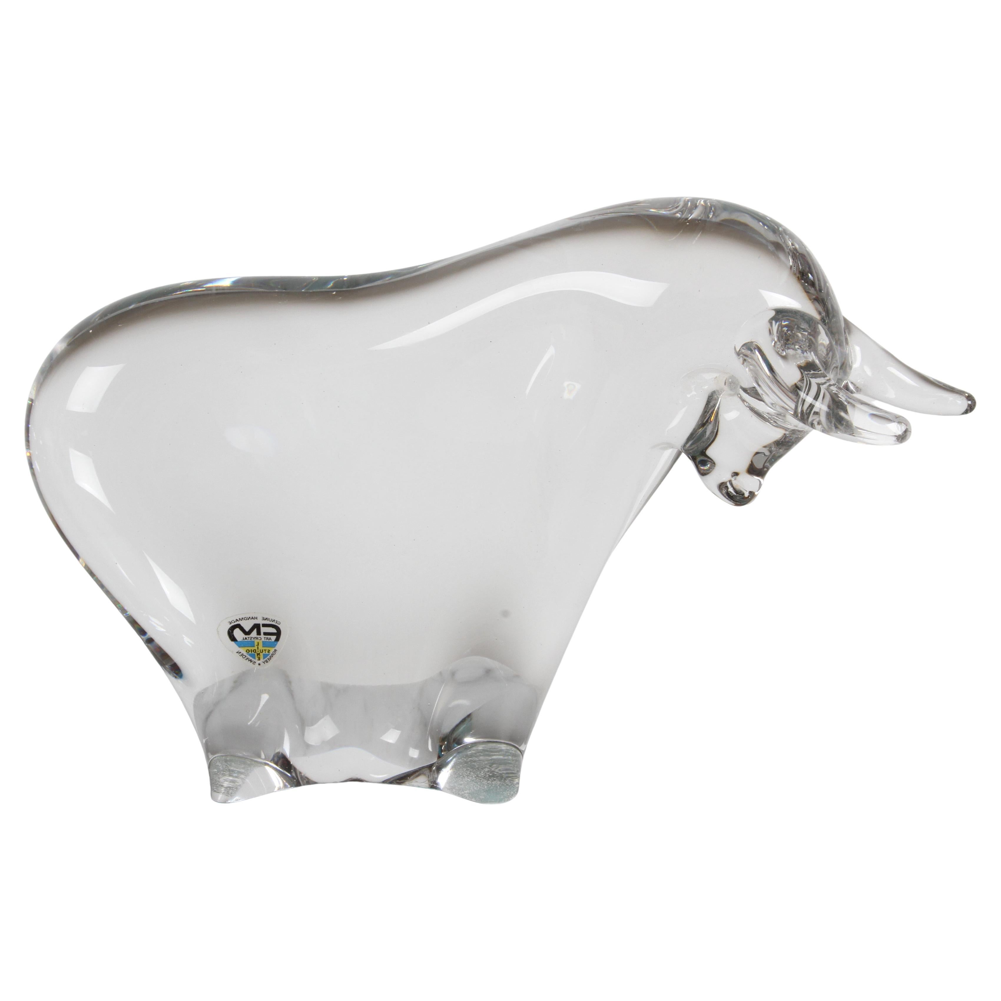 Large Vintage F. M. Art Crystal Studio-Line Sweden Crystal Art Glass "Toro" Bull