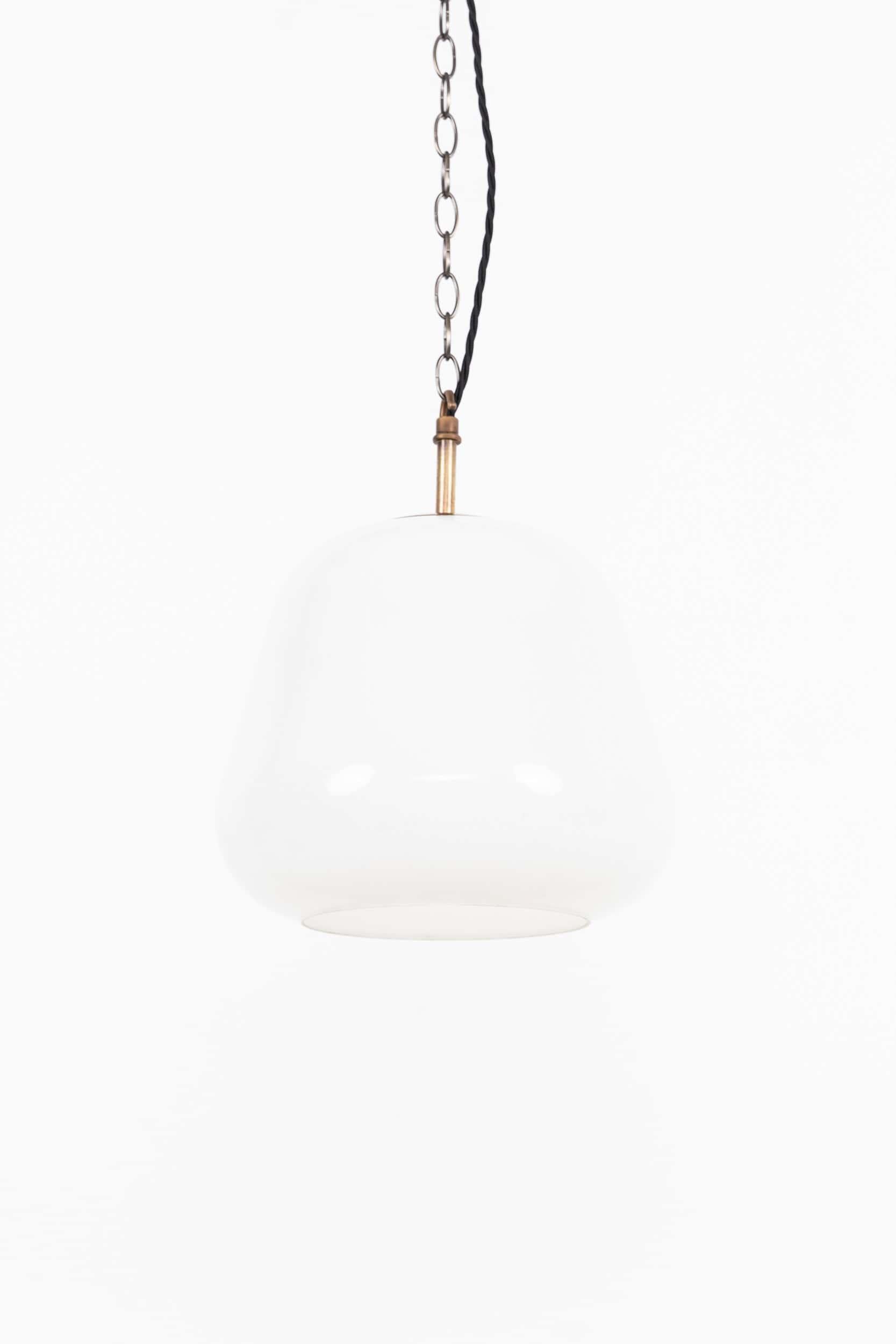 English Large Vintage Falks Art Deco Tulip Opaline Glass Pendant Lamp Light, c.1930 For Sale