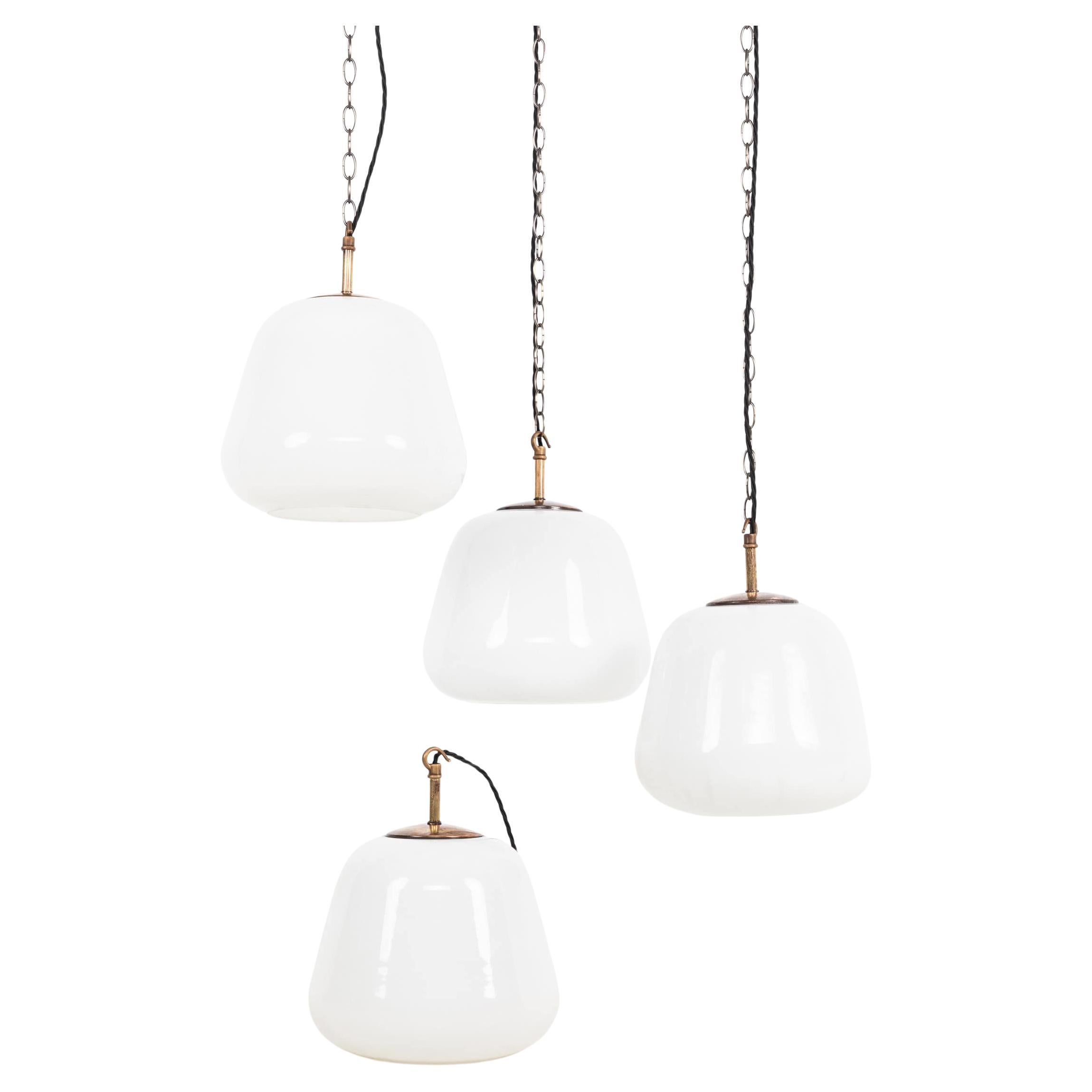 Large Vintage Falks Art Deco Tulip Opaline Glass Pendant Lamp Light, c.1930 For Sale