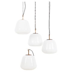 Large Vintage Falks Art Deco Tulip Opaline Glass Pendant Lamp Light, c.1930