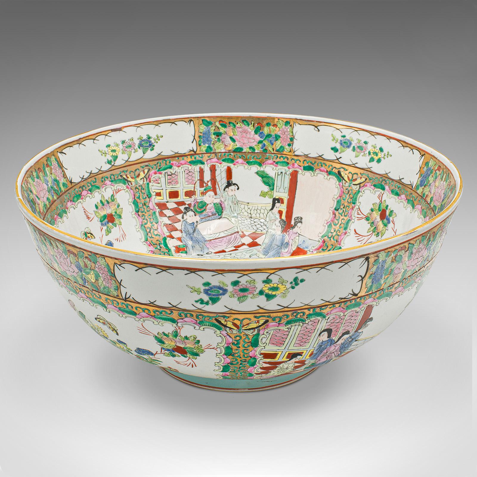 20th Century Large Vintage Famille Rose Bowl, Chinese, Ceramic, Art Deco, Dish, Circa 1940 For Sale