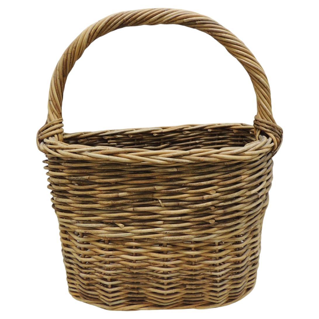 Large Vintage Farmers Willow Basket with Handle
