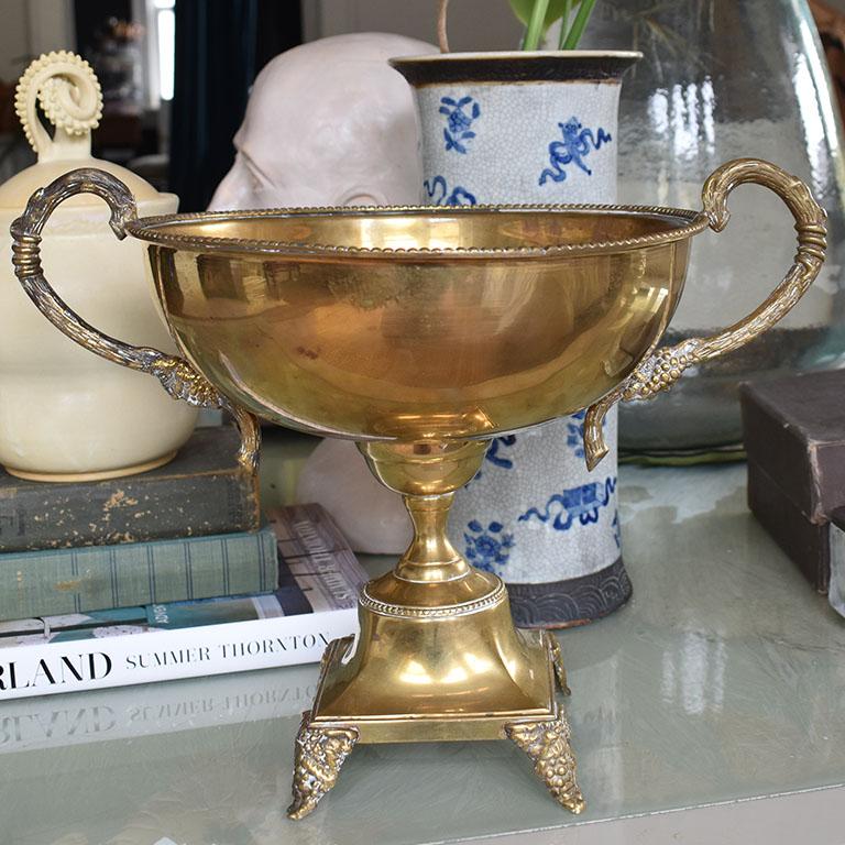 20th Century Large Vintage Faux Bois Brass Compote Love Cup or Trophy Cup, India For Sale
