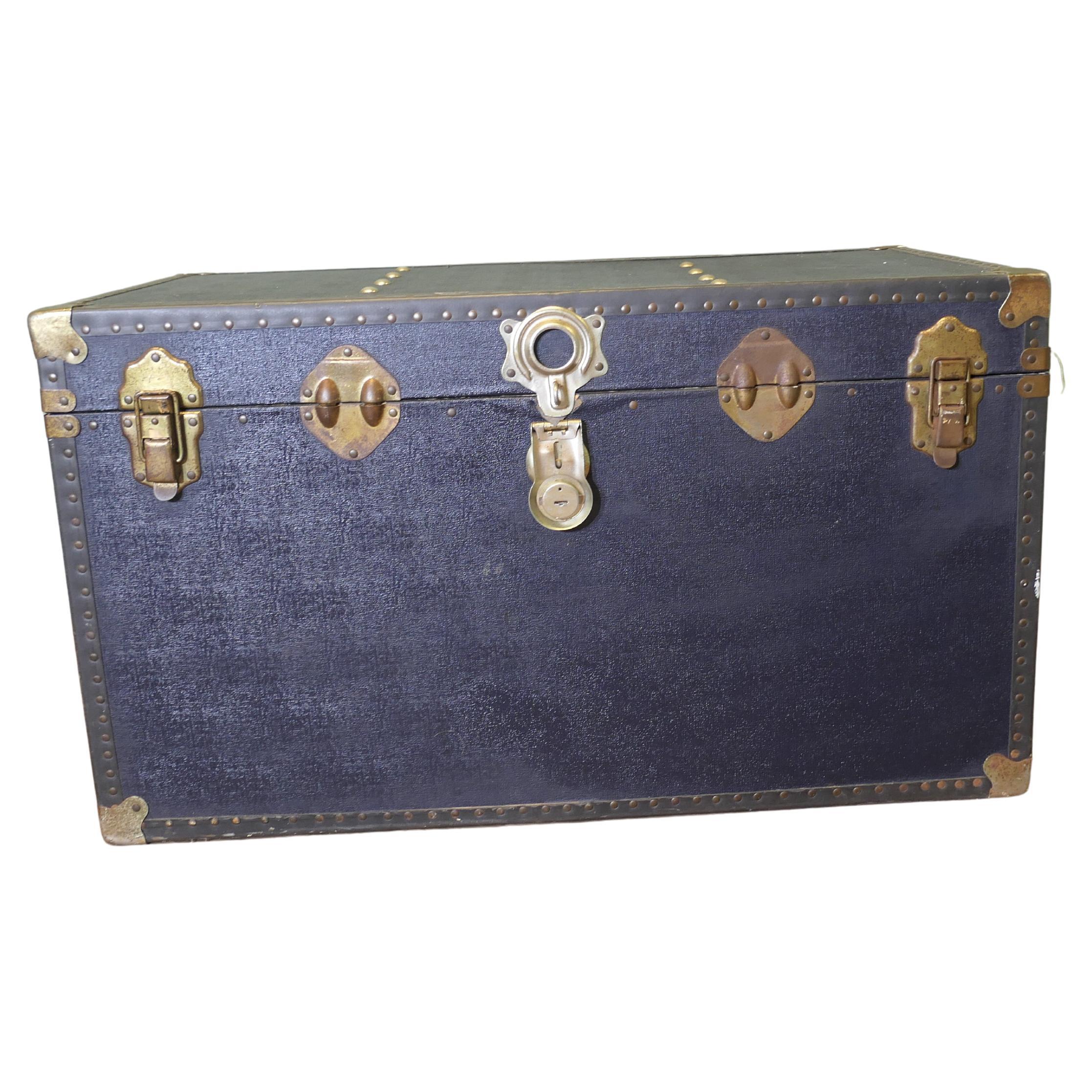 Large Vintage Faux Leather Studded Travel Trunk