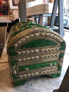 Large Vintage Faux Malachite and Silver Metal Ormolu Box