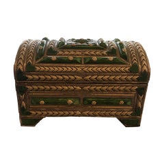 Large Antique Faux Malachite and Silver Metal Ormolu Box