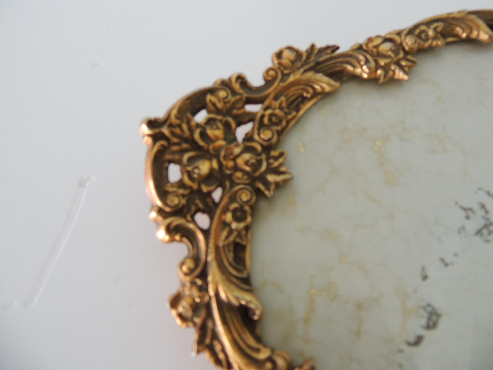 Large Vintage Filigree Gold Frame Decorative Oval Vanity Tray In Good Condition In Oakland Park, FL
