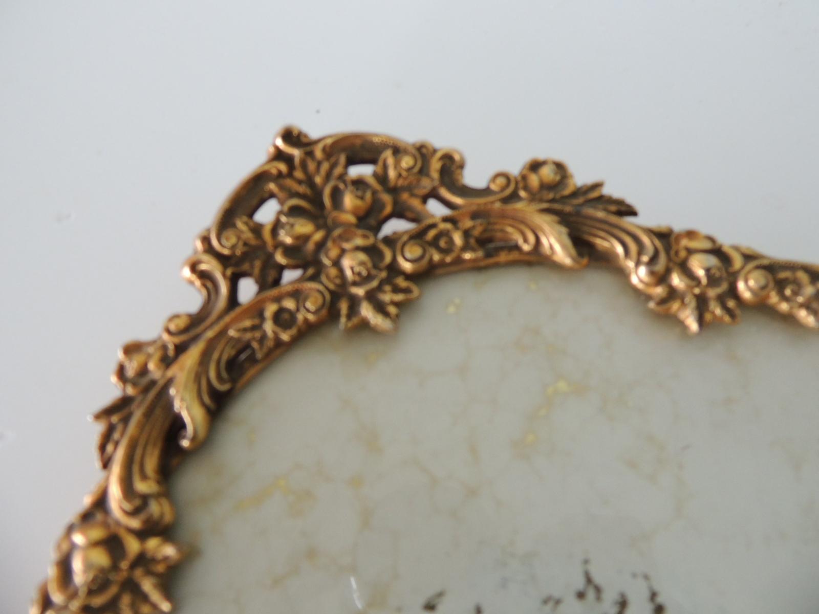 Late 20th Century Large Vintage Filigree Gold Frame Decorative Oval Vanity Tray