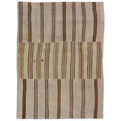 Large Vintage Flat-Woven Turkish Paneled Kilim Rug in Wool with Stripe Design Large Vintage Flat-Woven Turkish Paneled Kilim Rug in Wool with Stripe Design