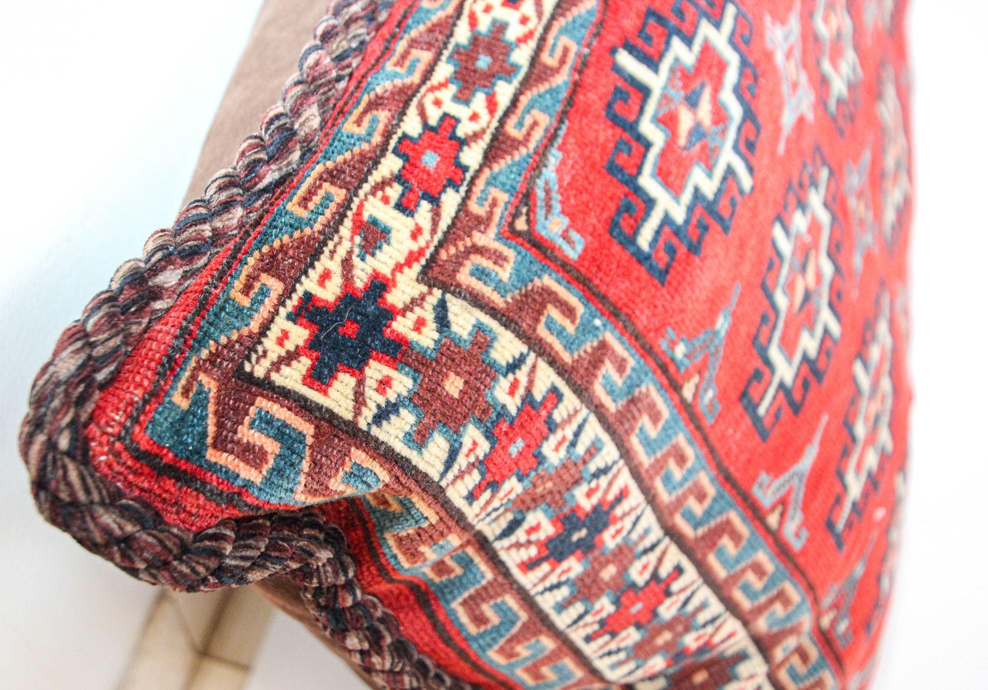 Large Vintage Floor Pillow Handwoven Rug Lumbar Pillow, Turkmen Torba 1950s For Sale 2
