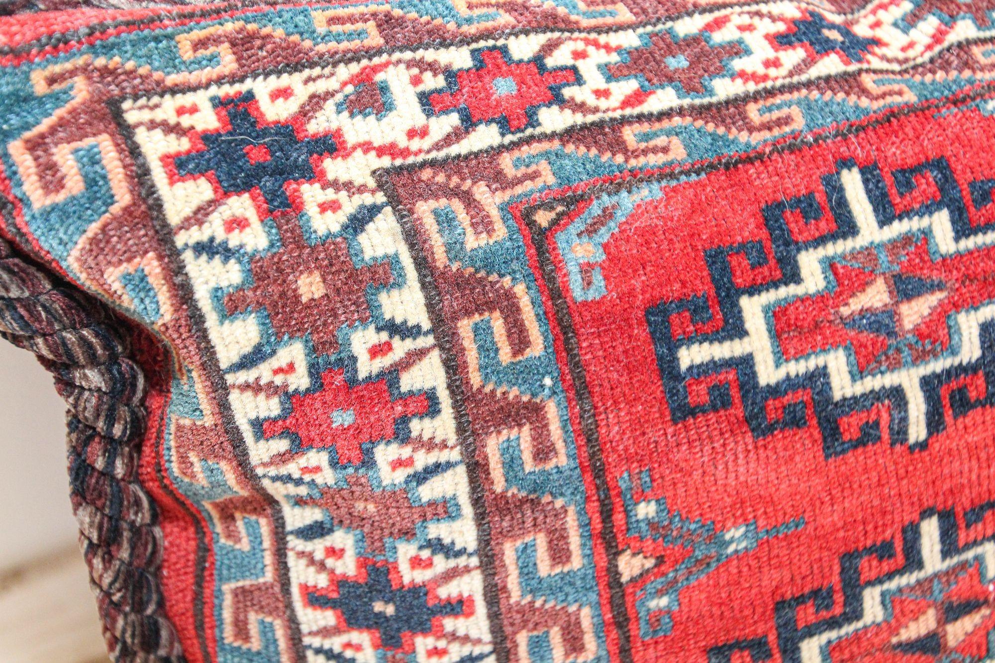 Large Vintage Floor Pillow Handwoven Rug Lumbar Pillow, Turkmen Torba 1950s For Sale 3