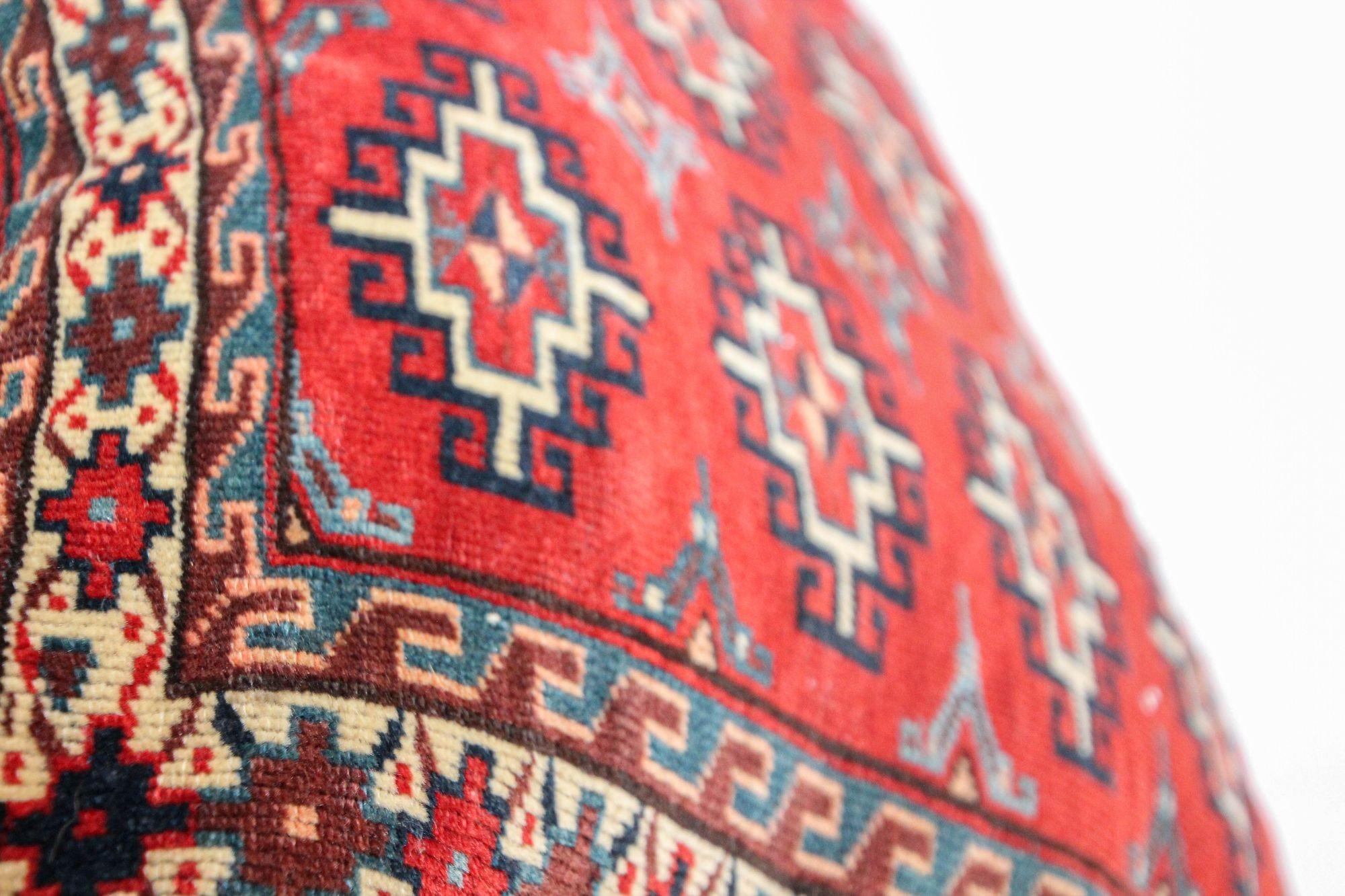 Large Vintage Floor Pillow Handwoven Rug Lumbar Pillow, Turkmen Torba 1950s For Sale 4