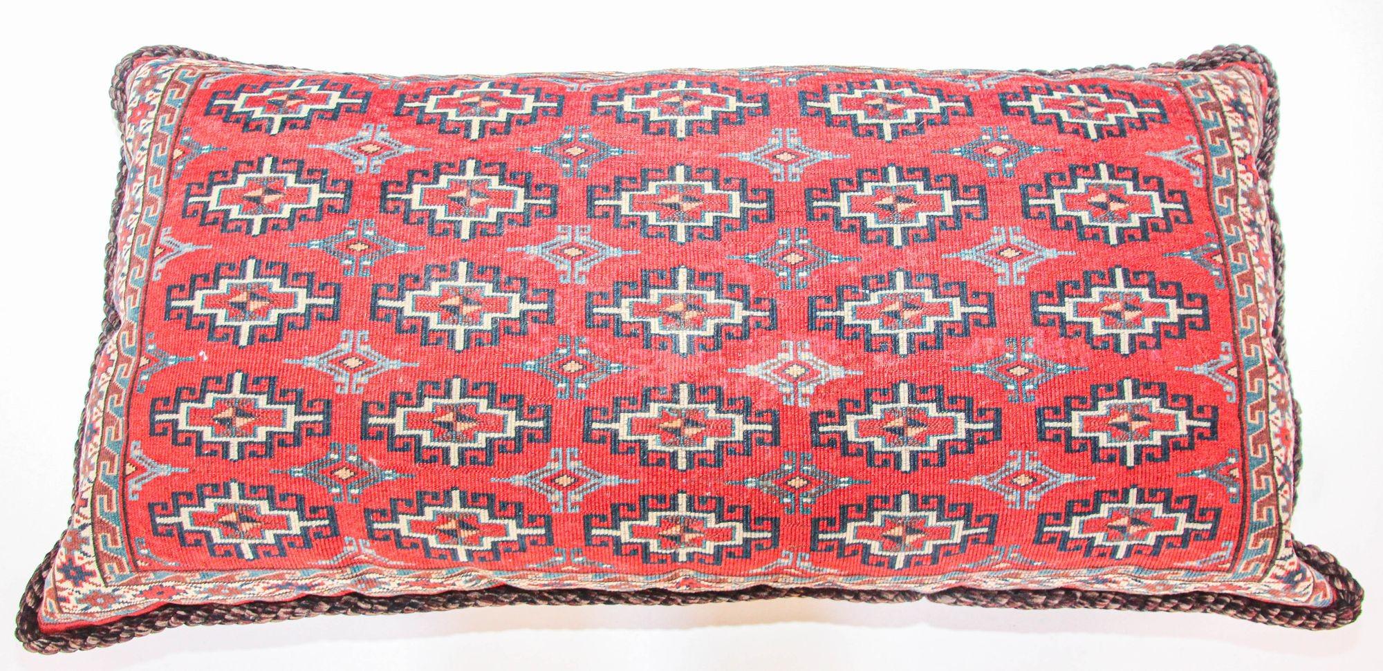 Large Vintage Floor Pillow Handwoven Rug Lumbar Pillow, Turkmen Torba 1950s For Sale 5
