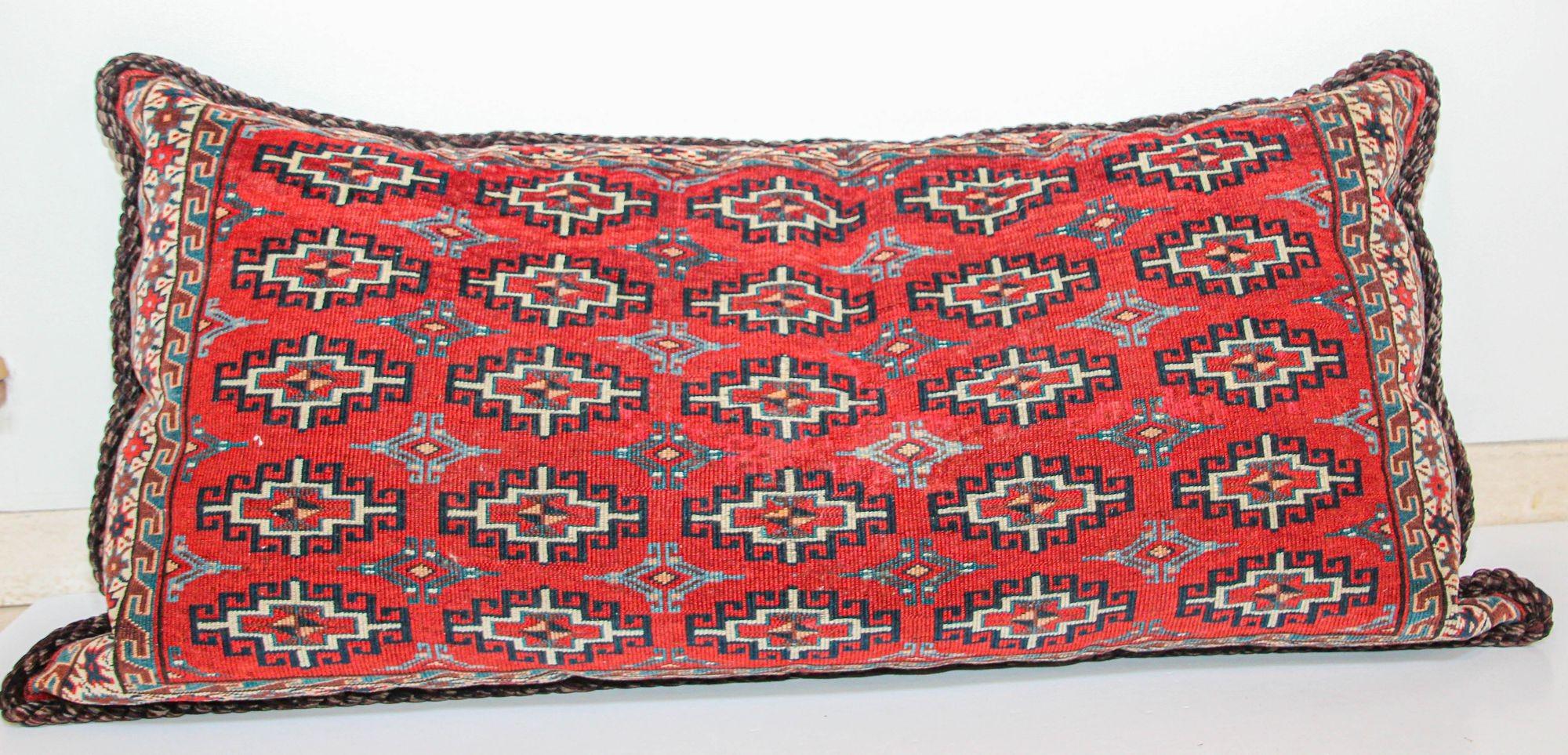 Large Vintage Floor Pillow Handwoven Rug Lumbar Pillow, Turkmen Torba 1950s For Sale 7