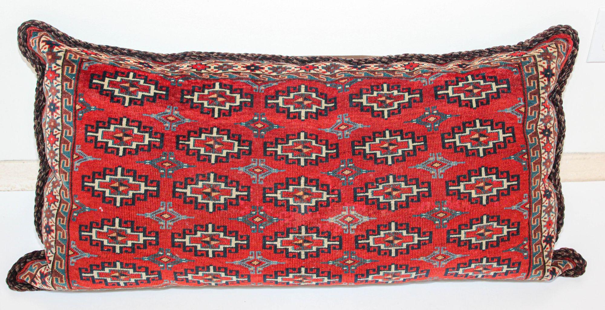 Large Vintage Floor Pillow Handwoven Rug Lumbar Pillow, Turkmen Torba 1950s For Sale 10