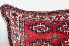 Large Vintage Floor Pillow Handwoven Rug Lumbar Pillow, Turkmen Torba 1950s