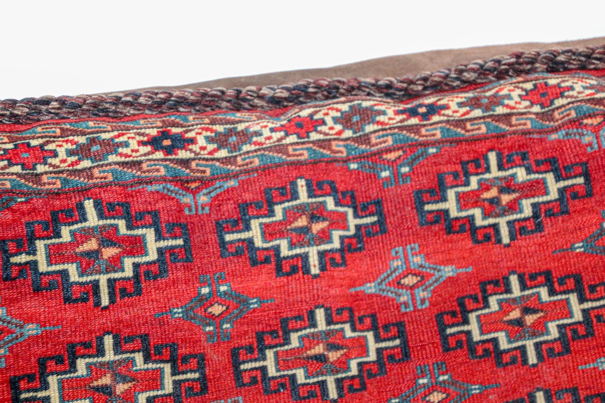 Islamic Large Vintage Floor Pillow Handwoven Rug Lumbar Pillow, Turkmen Torba 1950s For Sale