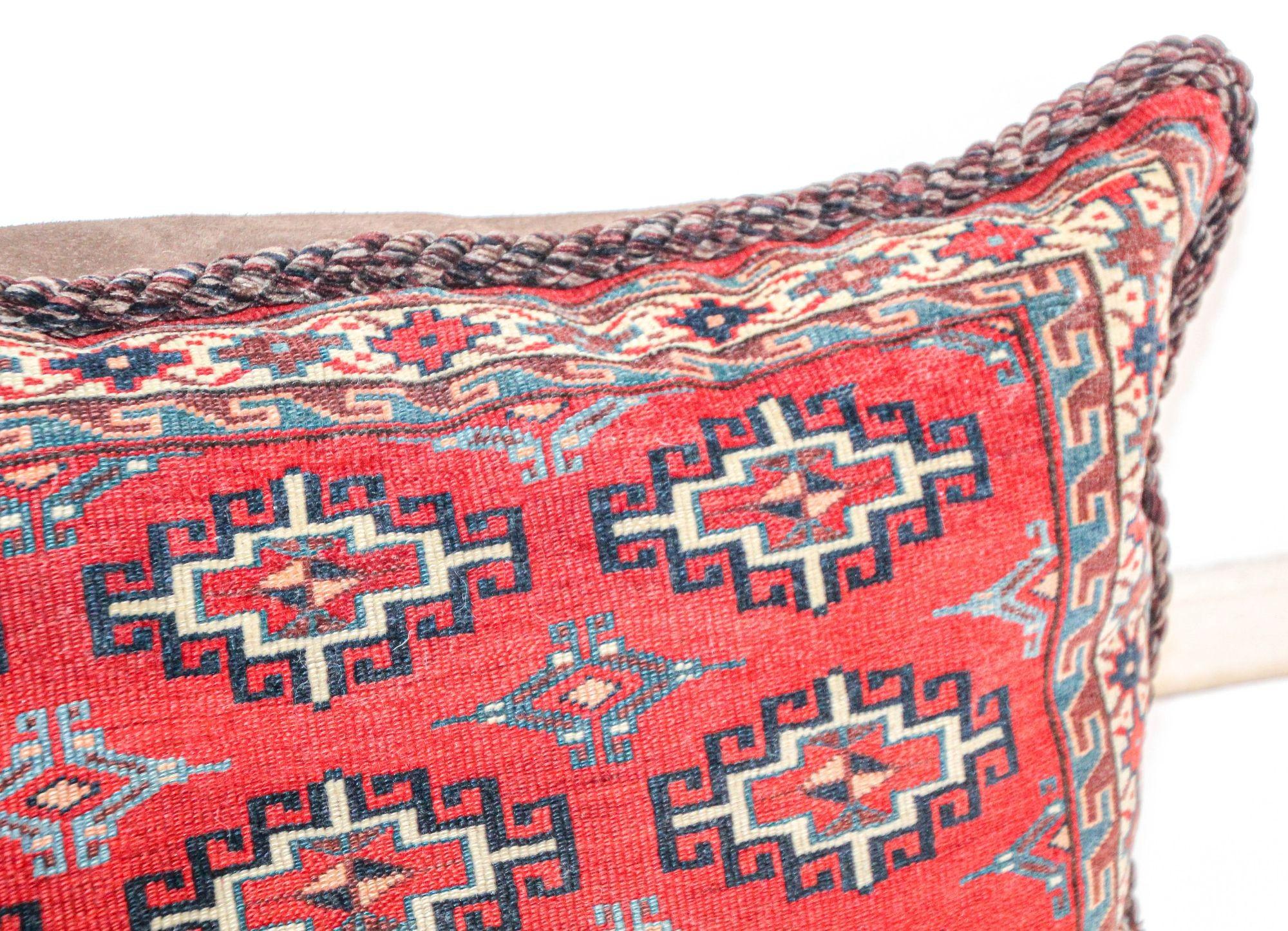 Turkish Large Vintage Floor Pillow Handwoven Rug Lumbar Pillow, Turkmen Torba 1950s For Sale