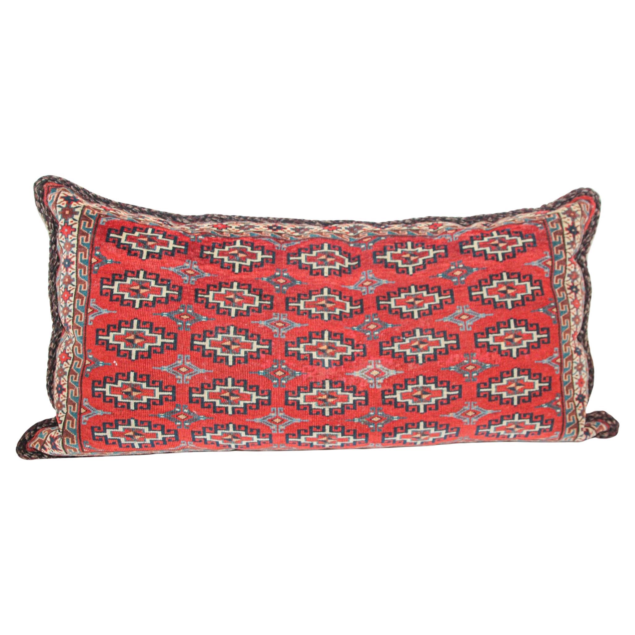 Large Vintage Floor Pillow Handwoven Rug Lumbar Pillow, Turkmen Torba 1950s For Sale