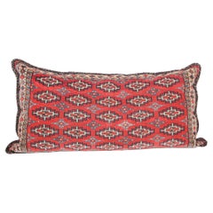 Large Vintage Floor Pillow Handwoven Rug Lumbar Pillow, Turkmen Torba 1950s