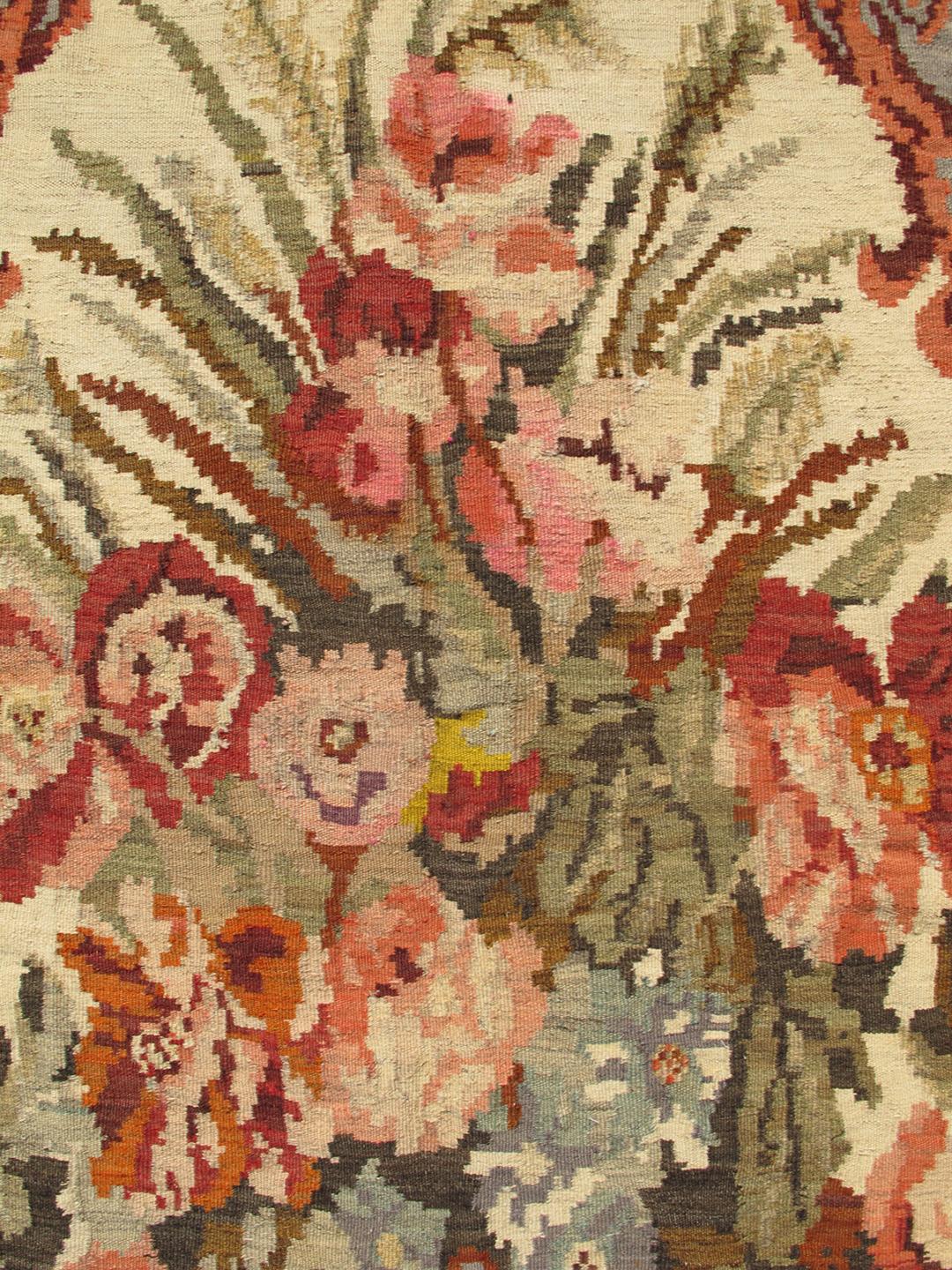 Hand-Woven Large Vintage Floral Kilim in Elegant European Design For Sale
