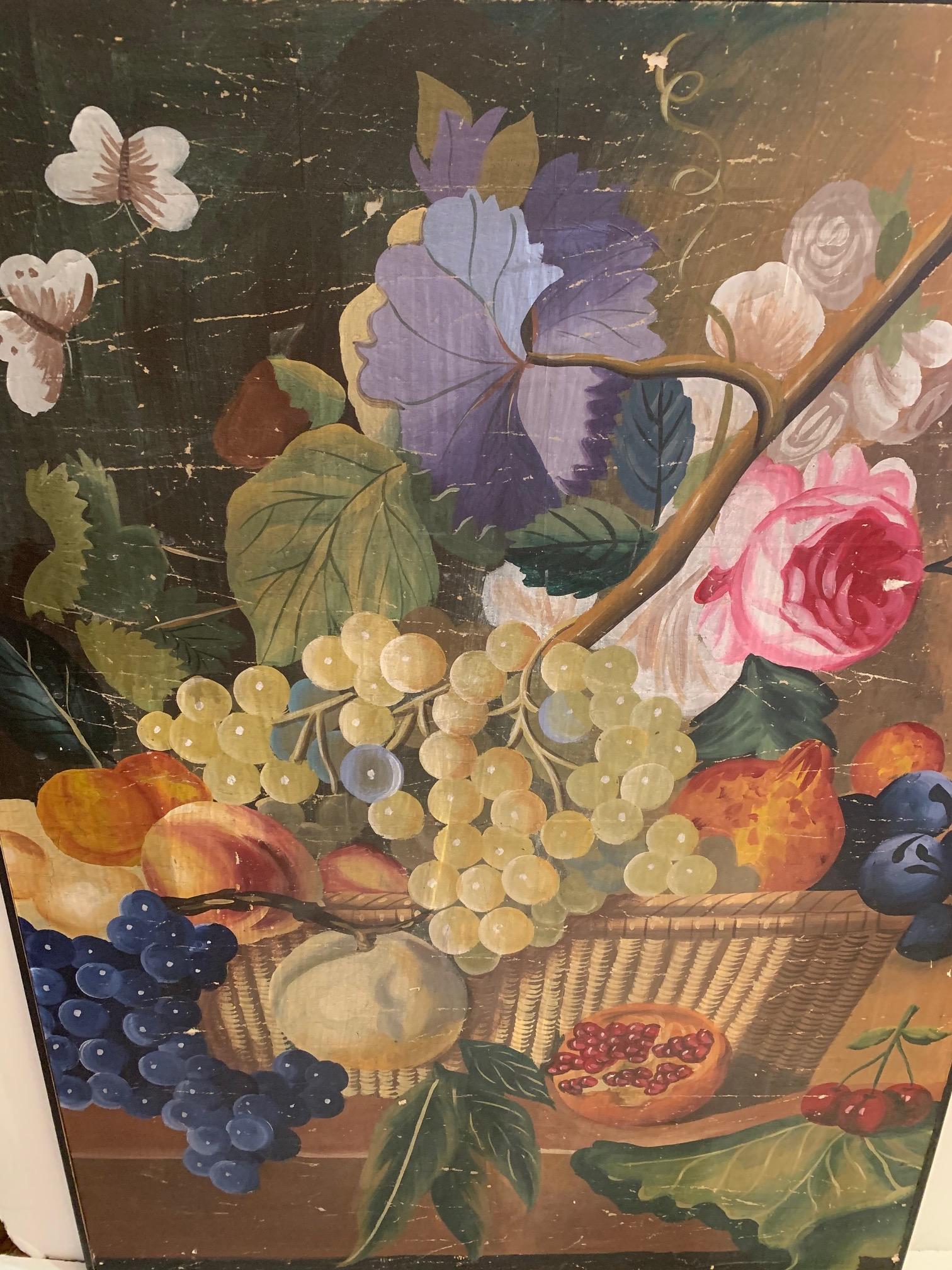 American Large Vintage Floral Painting on Panel