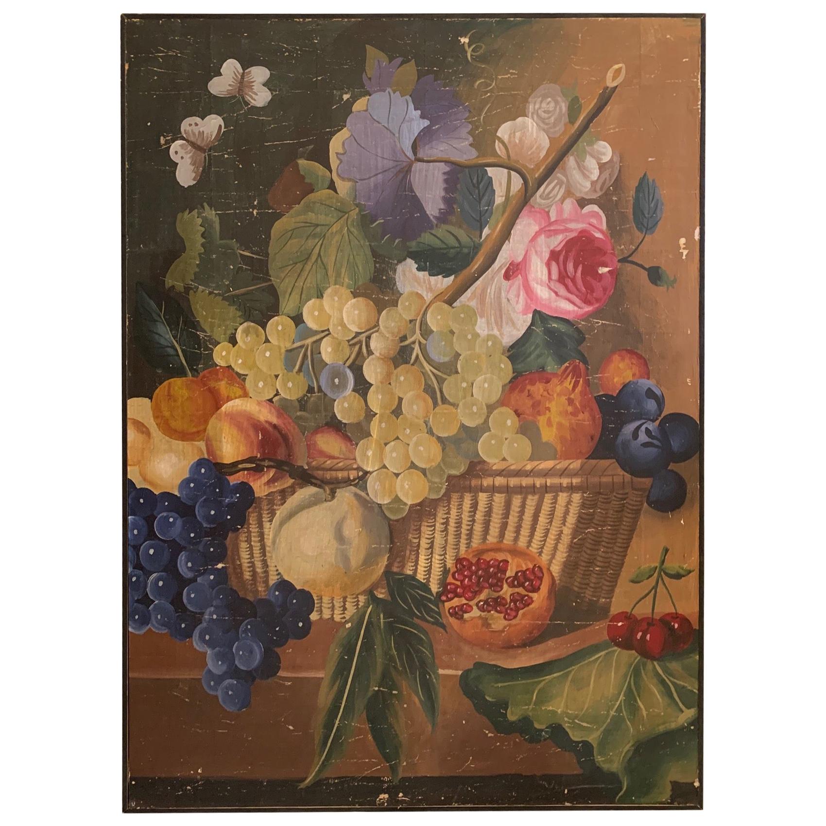 Large Vintage Floral Painting on Panel
