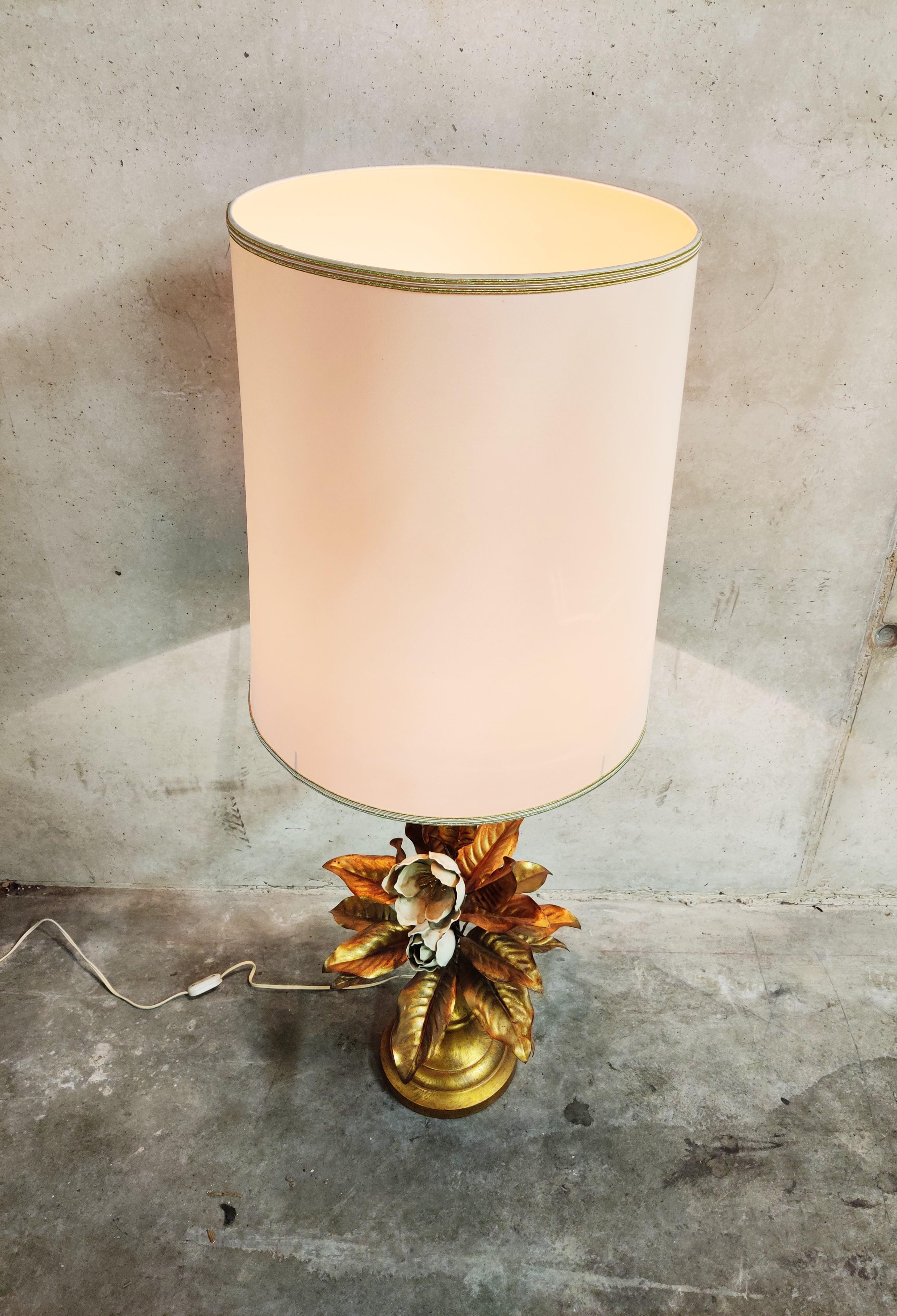 Metal Large Vintage Floral Table Lamp, 1960s