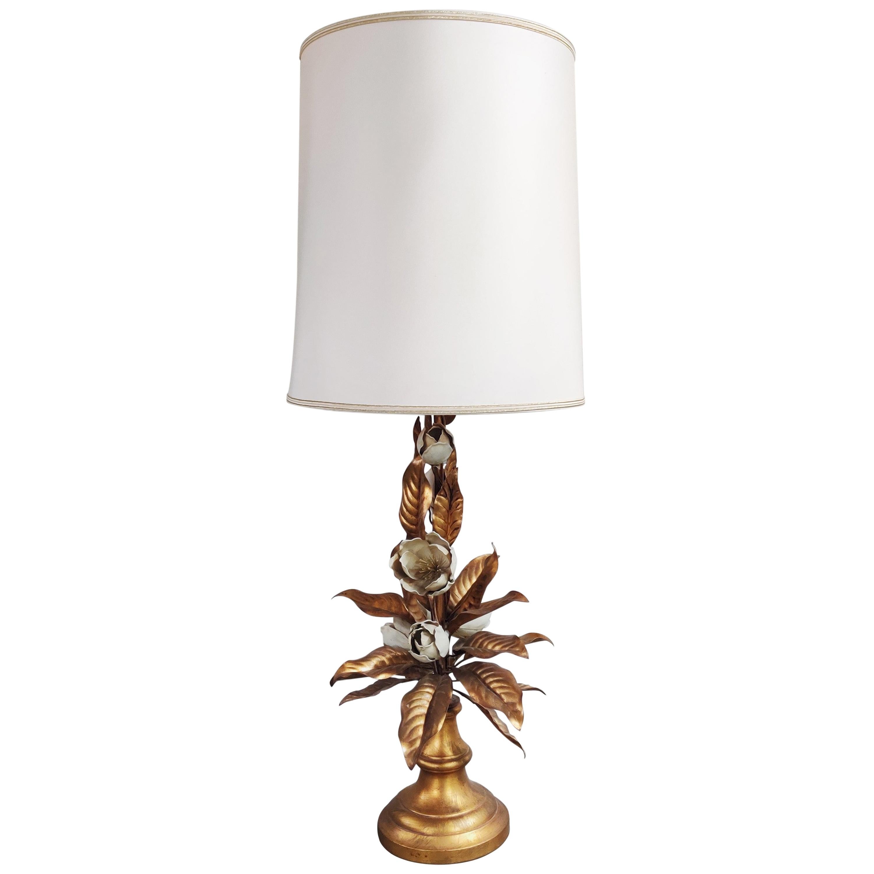 Large Vintage Floral Table Lamp, 1960s