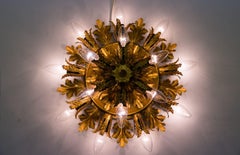 Large Vintage Florentine Leaf Ceiling Lamp, 1960s, Italy
