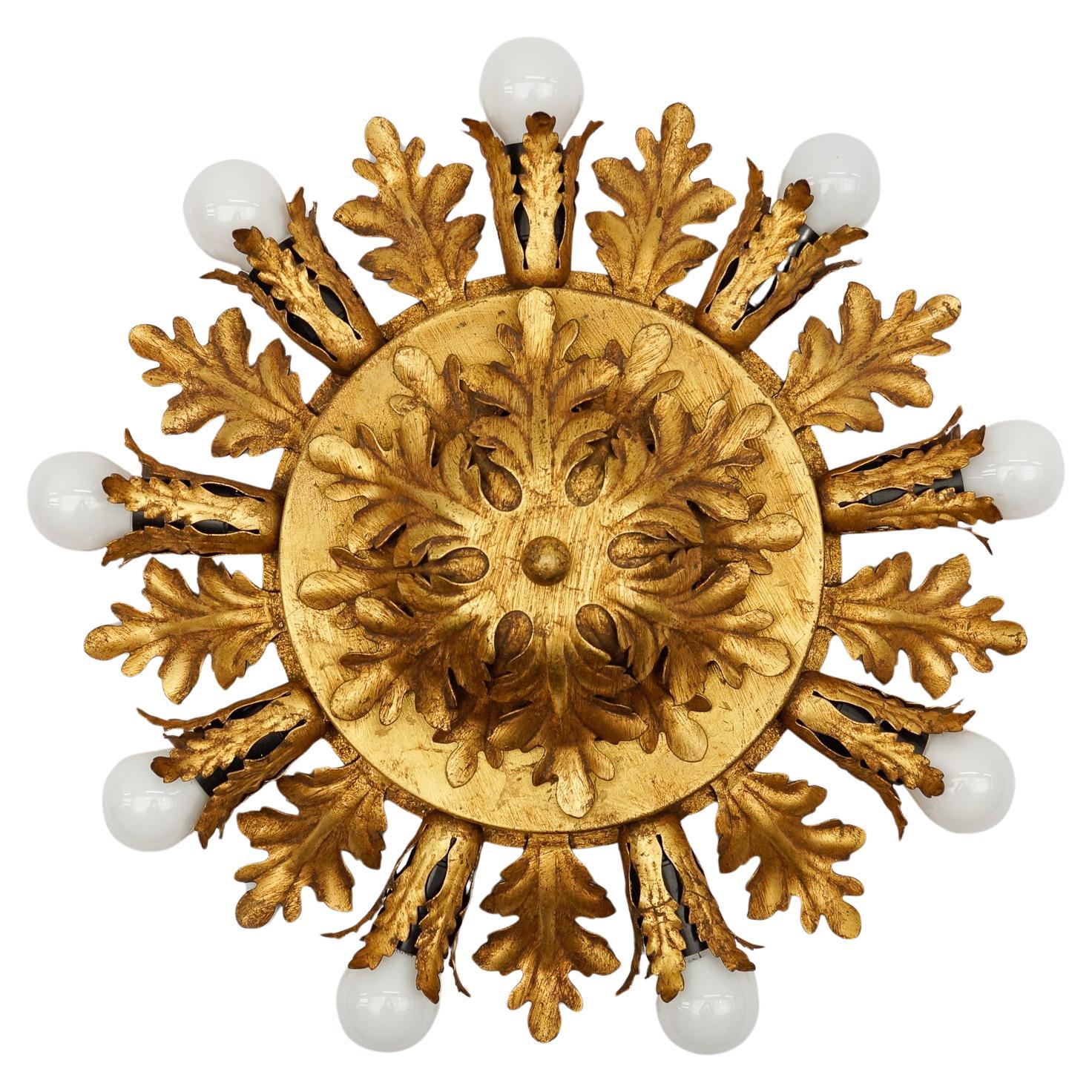 Grande lampada da soffitto a foglie Florentine d
epoca di Banci Firenze, anni 
60, Italia in vendita