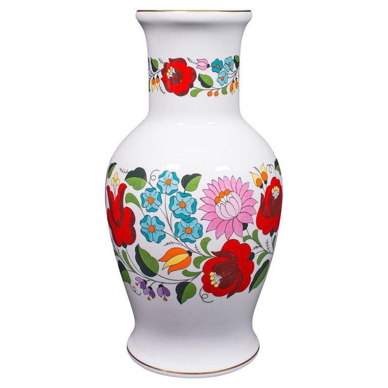 Large Vintage Flower Vase, Hungarian, Ceramic, Baluster, Decorative, Late 20th For Sale at 1stDibs