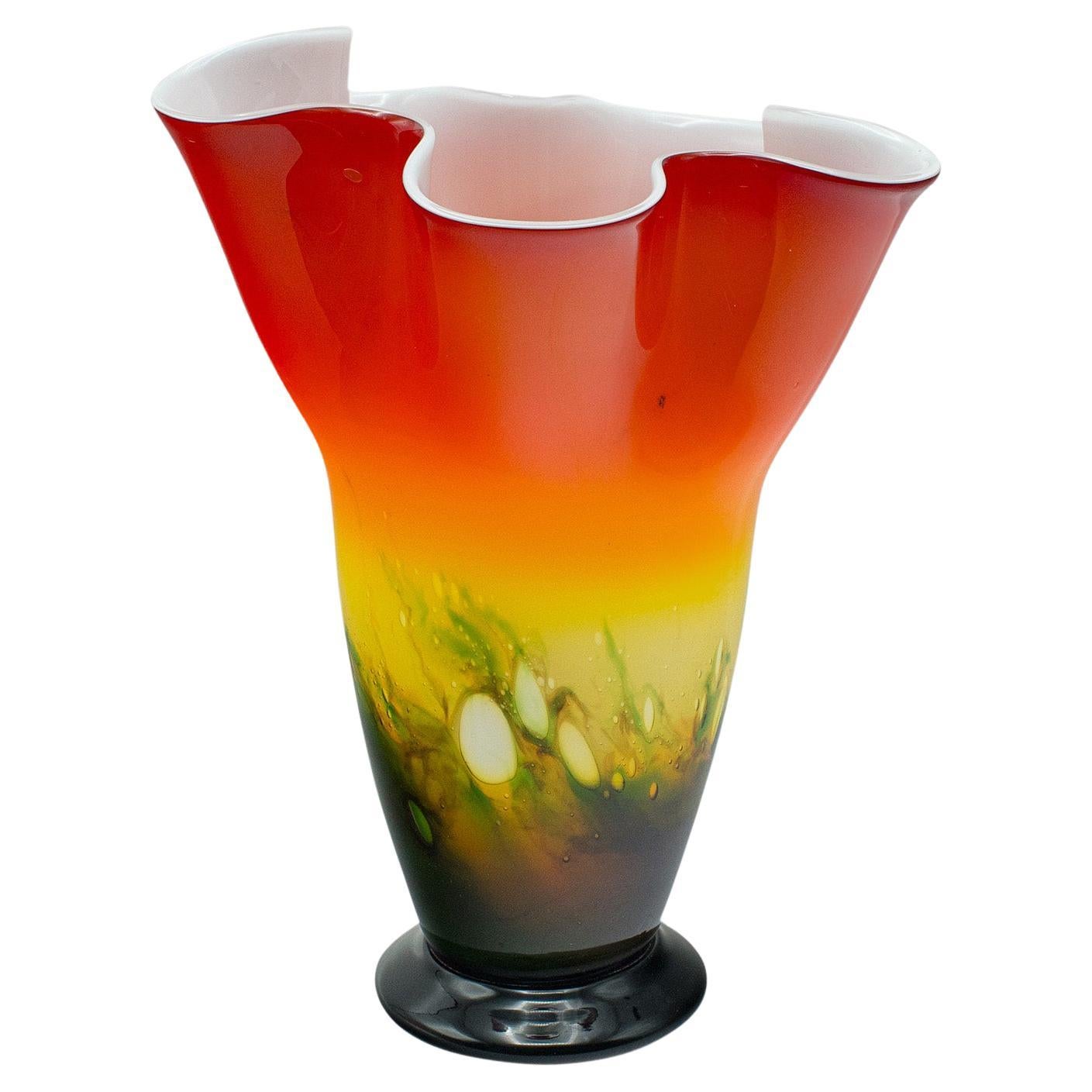 Large Vintage Flower Vase, Italian, Murano Art Glass, Decorative Planter, C.1970 For Sale